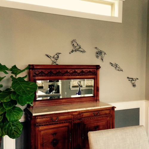 wire wall art of mockingbirds